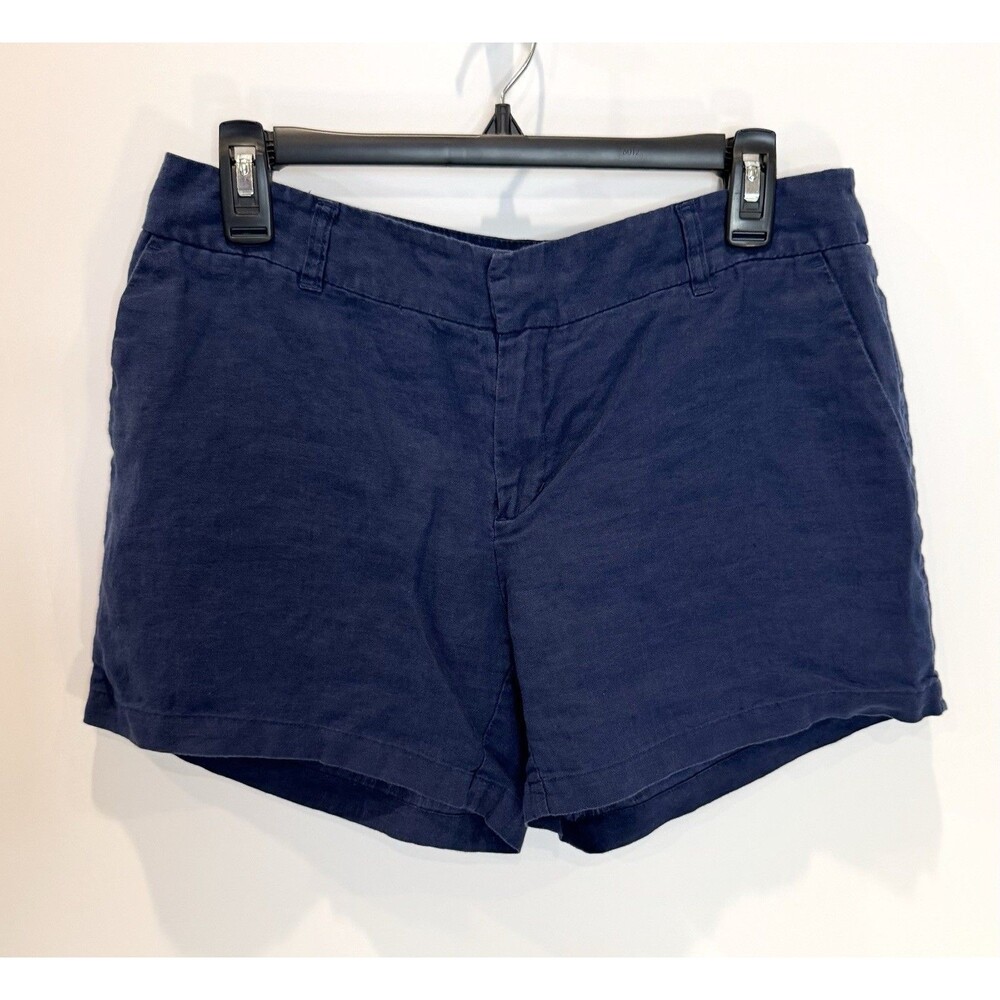 Willi Smith Womens Shorts Size 6 Navy Blue 100% Linen Chino Casual Summer